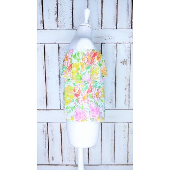 90s sheer yellow floral off the shoulder top - Picture 3 of 5